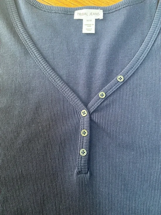 TRIBAL Navy Ribbed Henley Tank Top, Sz M, NWT - Picture 4 of 8